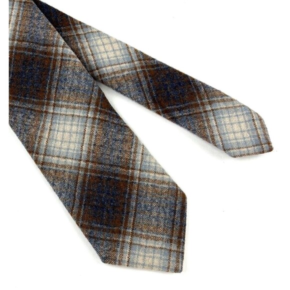 PENDLETON Plaid VINTAGE Wool Neck Tie Ivory Gray Rust Orange Short USA - Picture 3 of 6